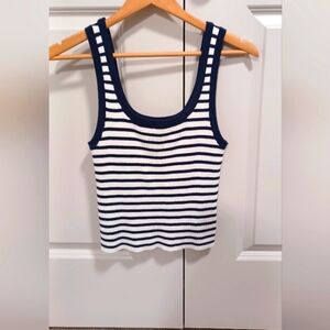 Navy and White Striped Women's Tank Top